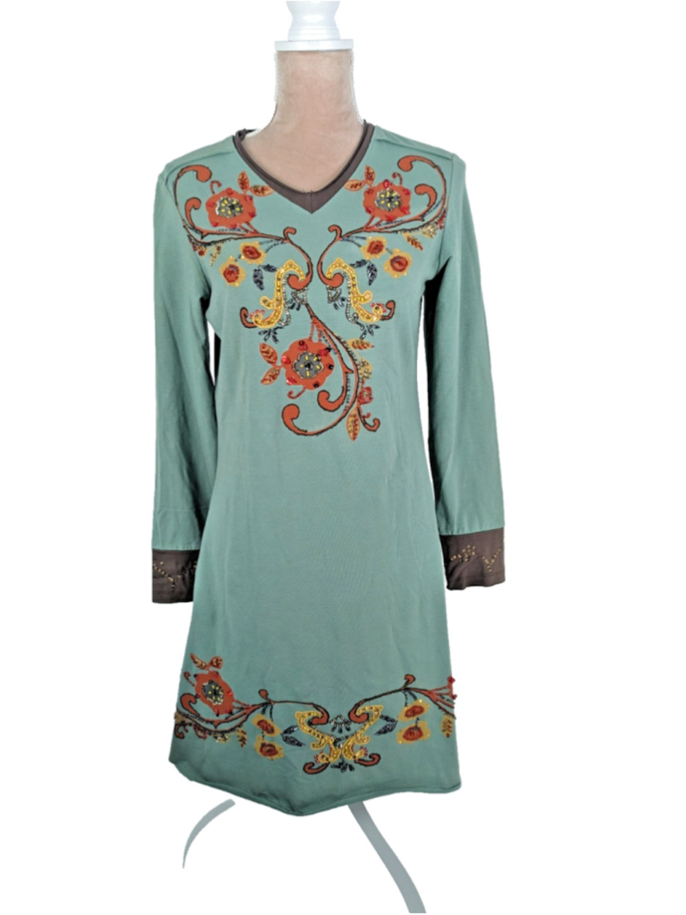 Double D Ranch Dress Sage Green Floral Beaded Midi S Boho Western Southwestern